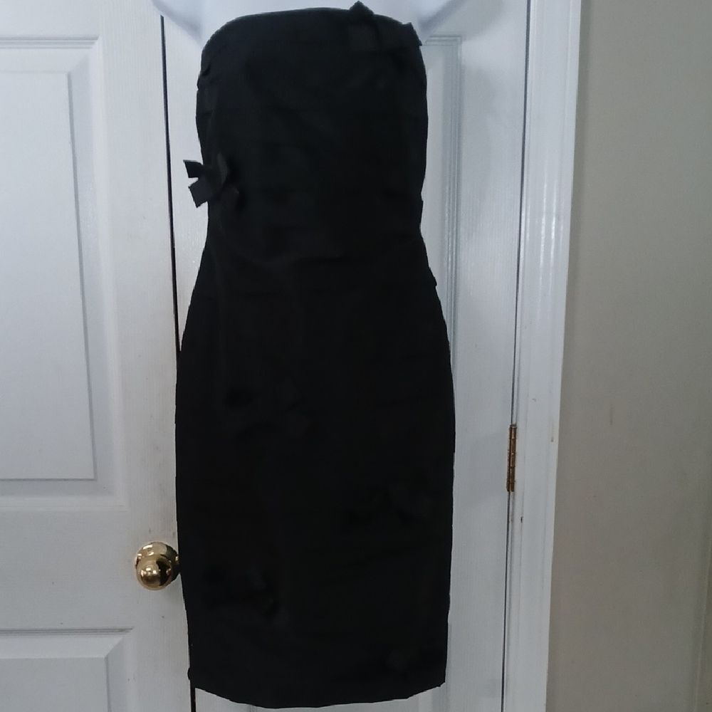 Bernadette Taffi Black Strapless Midi Dress with bow accents Sz 36 (4)NWOT